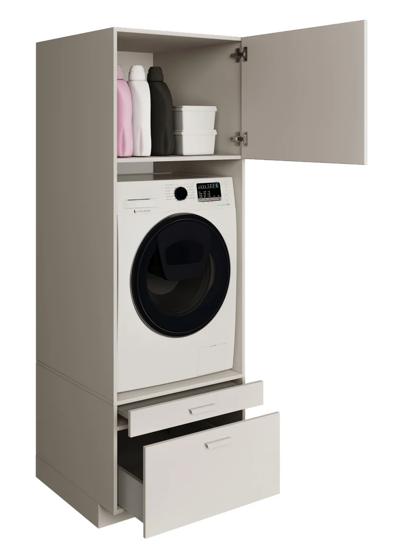 Einfacher Holv-Waschmaschinenschrank mit einer Kammer, Schublade und Regal, 68 cm, Kaschmirfarben
