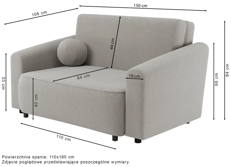 Zweisitziges ausziehbares Sofa Stevio 150 cm mit Stauraum, grau-beiger hydrophober Chenillestoff