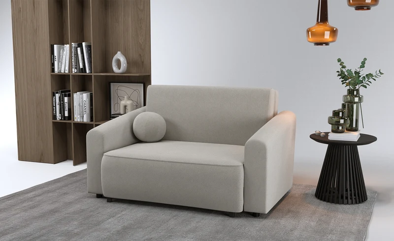 Zweisitziges ausziehbares Sofa Stevio 150 cm mit Stauraum, grau-beiger hydrophober Chenillestoff