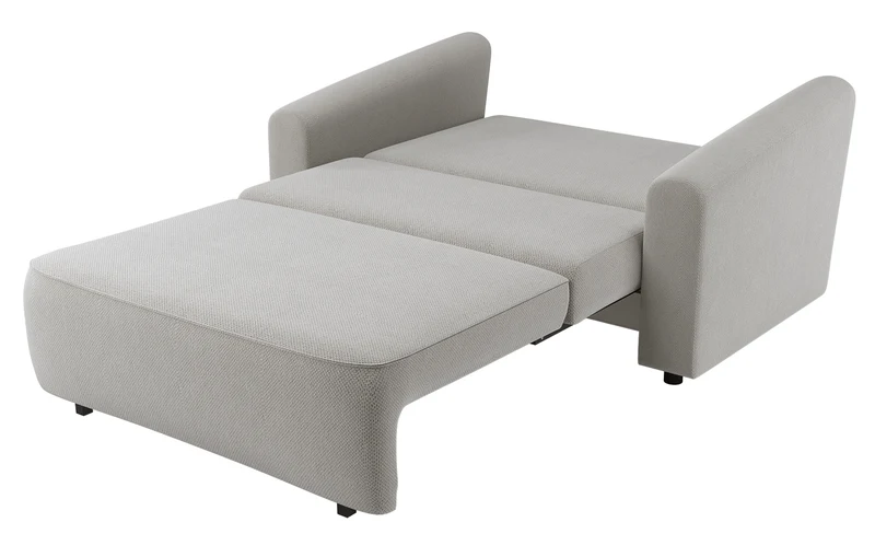 Zweisitziges ausziehbares Sofa Stevio 150 cm mit Stauraum, grau-beiger hydrophober Chenillestoff