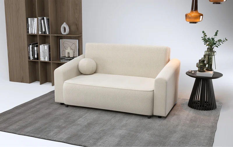 Zweisitziges ausziehbares Sofa Stevio 170 cm mit Stauraum, cremefarben, hydrophobes Chenille
