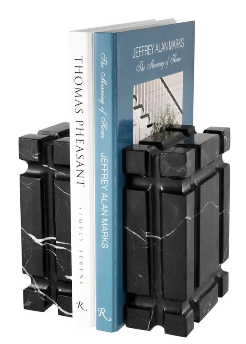 Casa Padrino Marmor Buchstützen 2er Set Schwarz - Luxus Wohnzimmer Accessoires