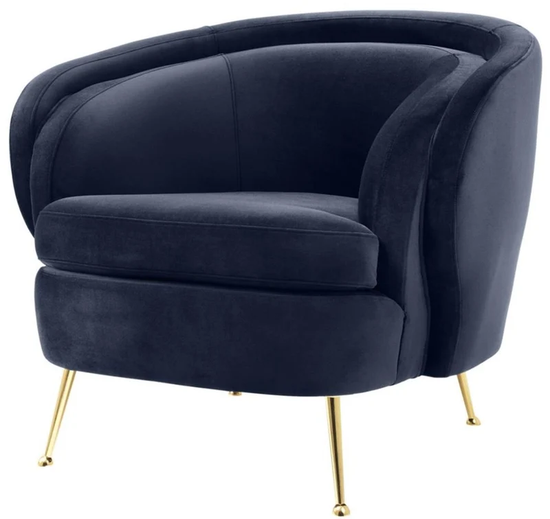 Casa Padrino Luxus Wohnzimmer Samtsessel Mitternachtsblau / Messingfarben 92 x 85 x H. 79 cm - Luxus Möbel