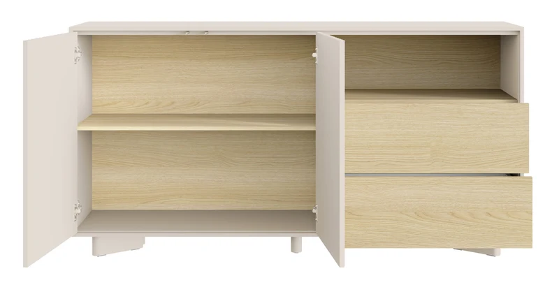 Zweiturige Kommode Distria mit Schubladen und geriffelter Front, 156 cm, Kaschmir/Vicenza-Eiche