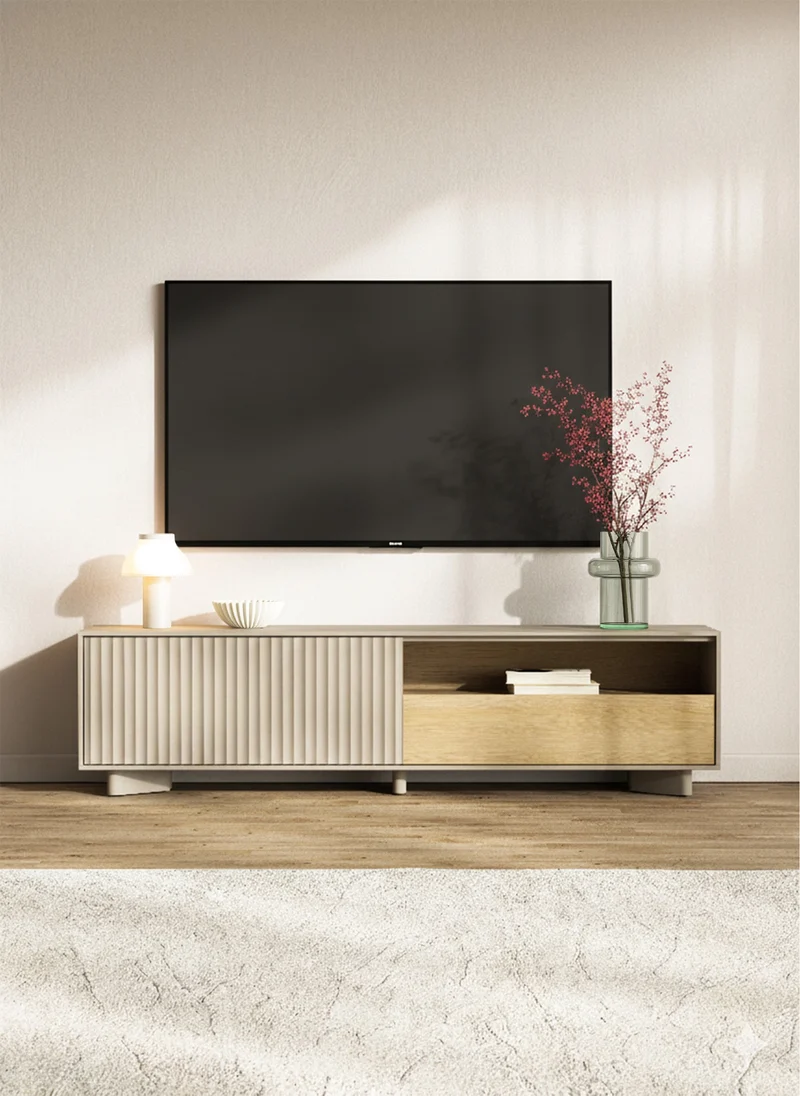 TV-Schrank Distria mit Schublade und geriffelter Front 175 cm Kaschmir/Vicenza-Eiche