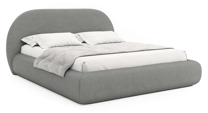 Polsterbett 180x200 cm Buvio mit Stauraum, Metallrahmen, grauer Bouclé-Bezug