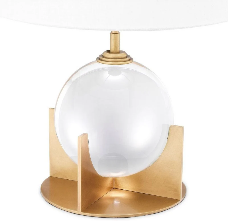 Casa Padrino Luxus Tischleuchte Antik Messingfarben / Weiß Ø 38 x H. 52 cm - Moderne Schreibtischleuchte mit dekorativer Kristallglas Perle - Luxus Qualität