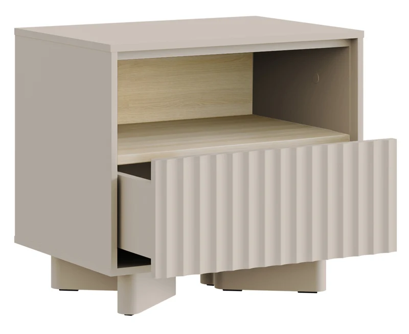 Nachttisch Distria mit Schublade und geriffelter Front 50 cm Kaschmir/Vicenza-Eiche