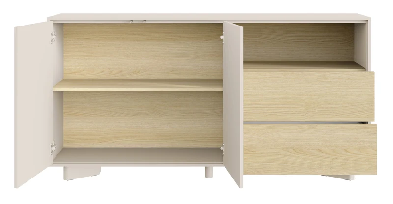 Zweiturige Kommode Distria mit Schubladen, 156 cm, Kaschmir/Vicenza-Eiche