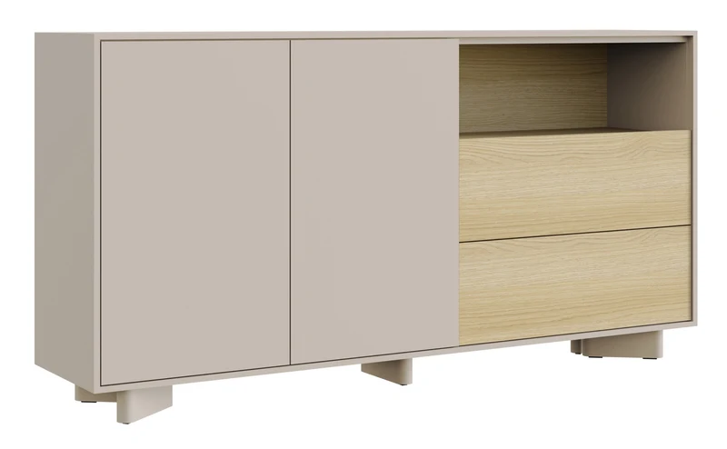 Zweiturige Kommode Distria mit Schubladen, 156 cm, Kaschmir/Vicenza-Eiche