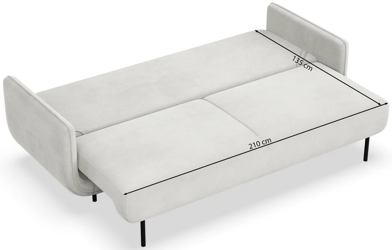 Dreisitziges ausklappbares Sofa Ovals in hellgrauem Samtstoff