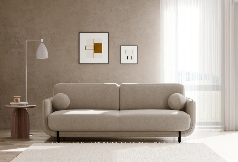 Ausziehbare Dreisitzer-Couch Ovals in Beige, Flechtoptik