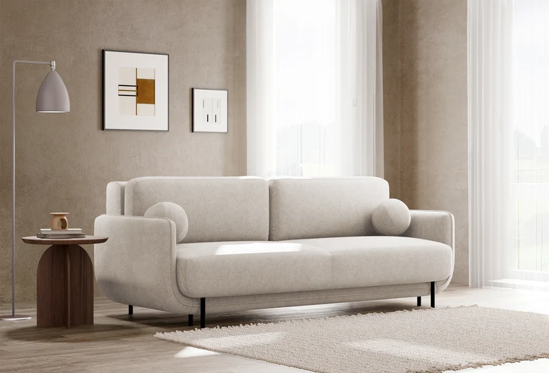 Dreisitziges ausklappbares Sofa Ovals in hellbeigem Flechtmuster