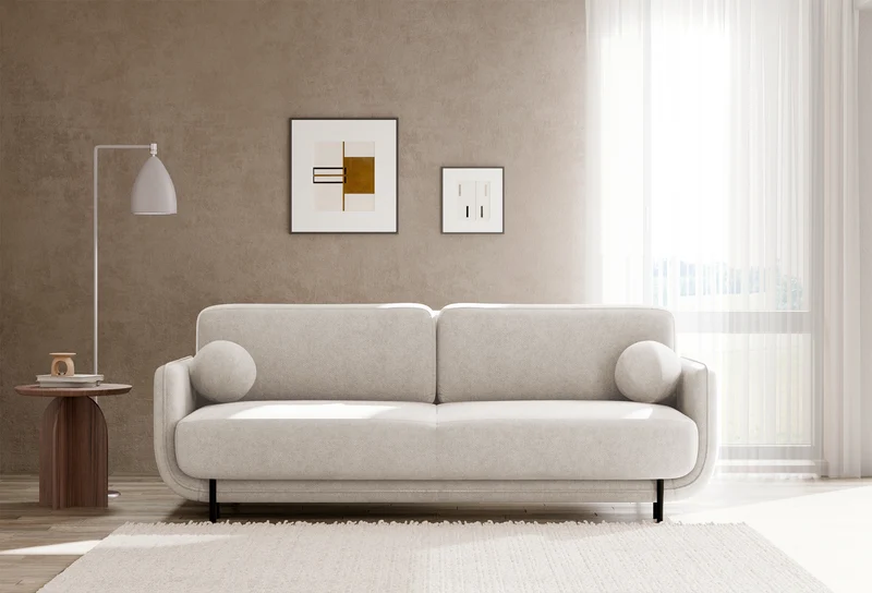 Dreisitziges ausklappbares Sofa Ovals in hellbeigem Flechtmuster