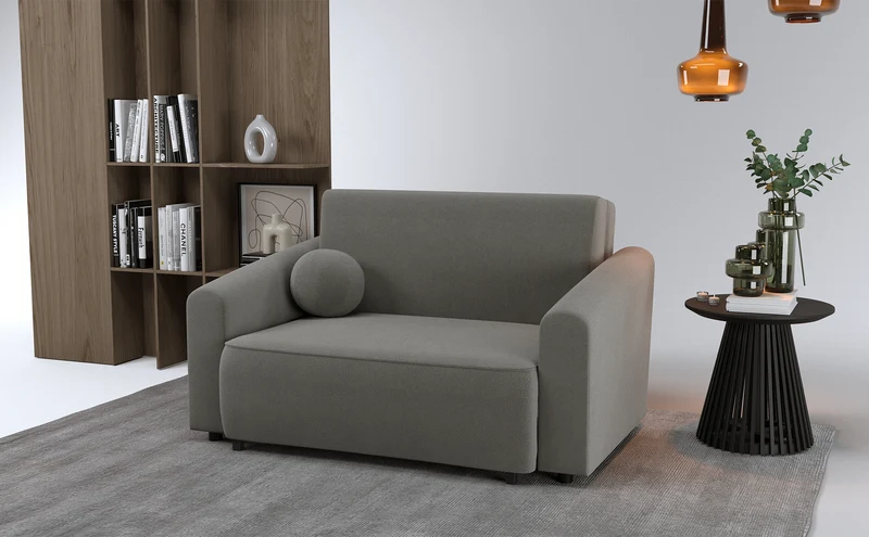 Zweisitziges ausklappbares Sofa Stevio 150 cm mit Stauraum, dunkelgrauer hydrophober Chenillestoff