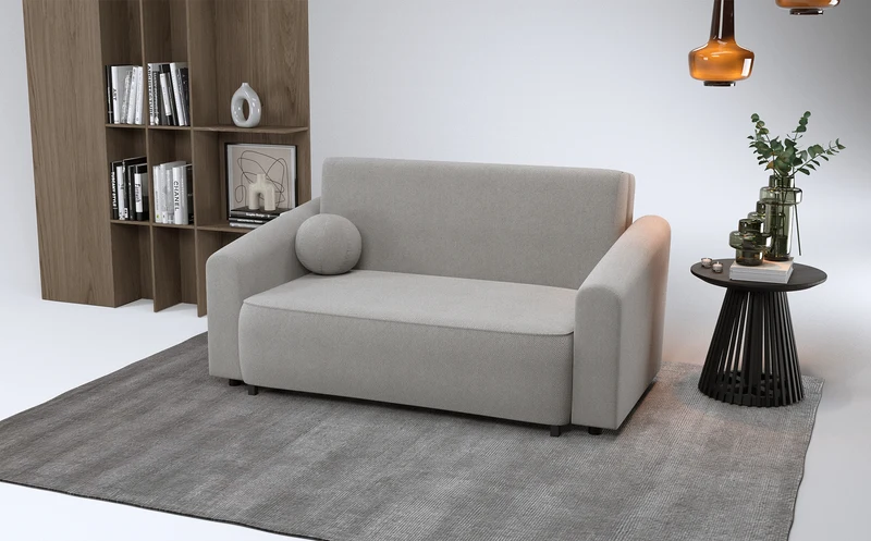 Zweisitziges ausklappbares Sofa Stevio 170 cm mit Stauraum, grauer hydrophober Chenille-Stoff