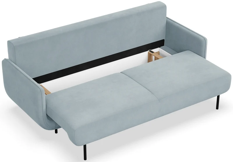 Dreisitziges ausklappbares Sofa Ovals, hellblauer Samt