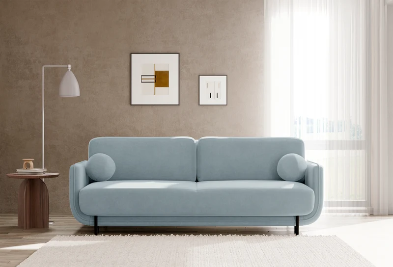 Dreisitziges ausklappbares Sofa Ovals, hellblauer Samt