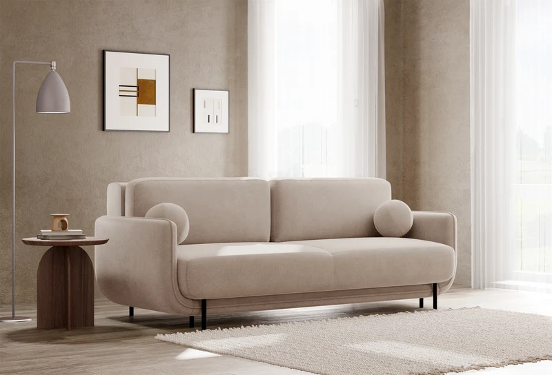 Beiger Ovals Dreisitzer-Schlafsofa aus Samt