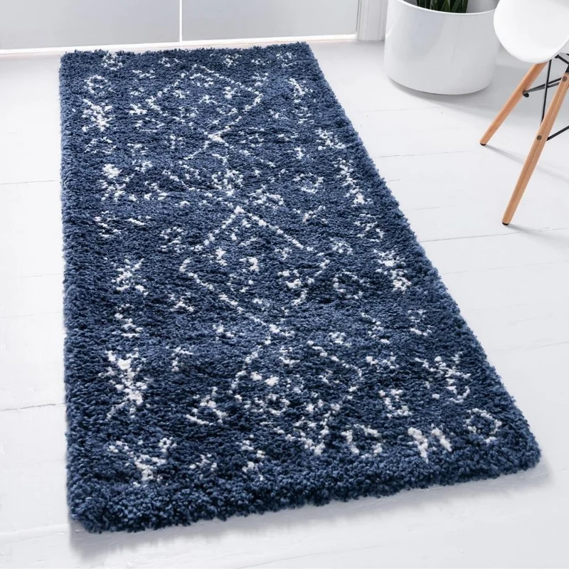 Teppich MARA Shaggy Läufer Marineblau 80x185 cm