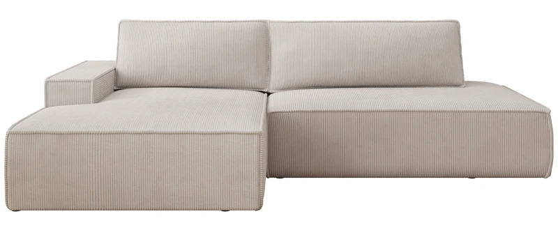 Ecksofa mit Schlaffunktion Felicjo, L-Form, rechtsseitig, mit Stauraum, beige Cordstoff