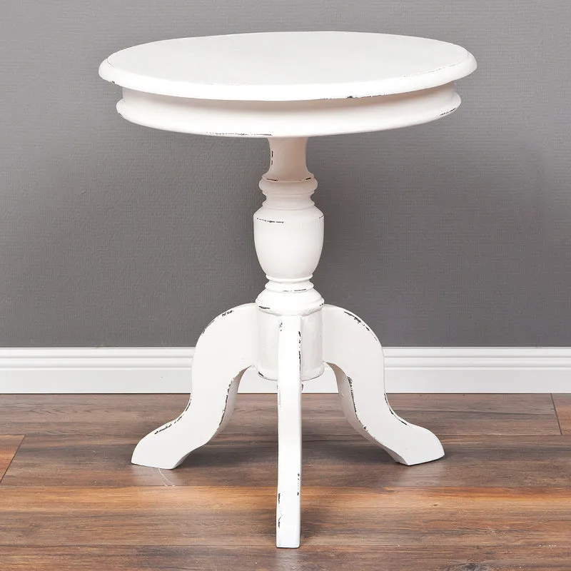 Romantischer Massivholz Beistelltisch TIGA D50cm weiß Landhaus
