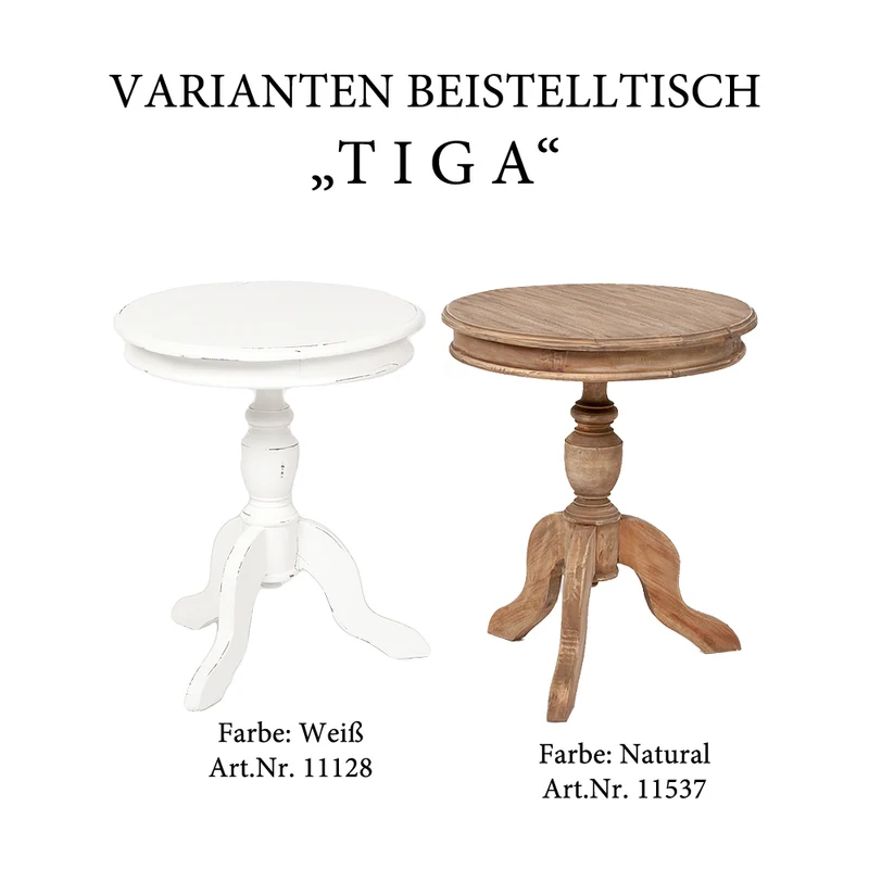 Romantischer Massivholz Beistelltisch TIGA D50cm weiß Landhaus