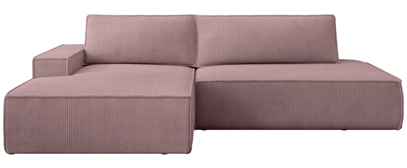 Ecksofa mit Schlafunktion Felicjo, L-förmig, linksseitig, mit Stauraum, fliederfarbener Cordstoff