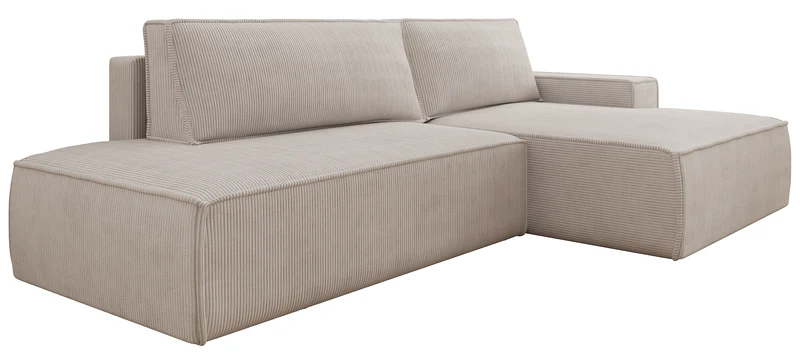Ecksofa mit Schlaffunktion Felicjo, L-förmig, rechtsseitig, mit Stauraum, grau-beige Cordstoff