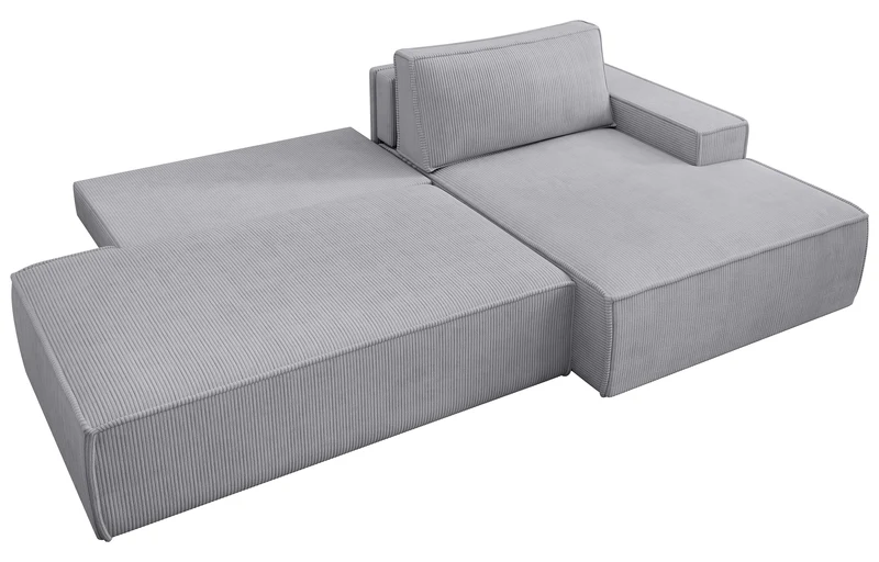 Ecksofa mit Schlafunktion Felicjo, L-förmig, rechtsseitig, mit Stauraum, hellgrauer Cordstoff