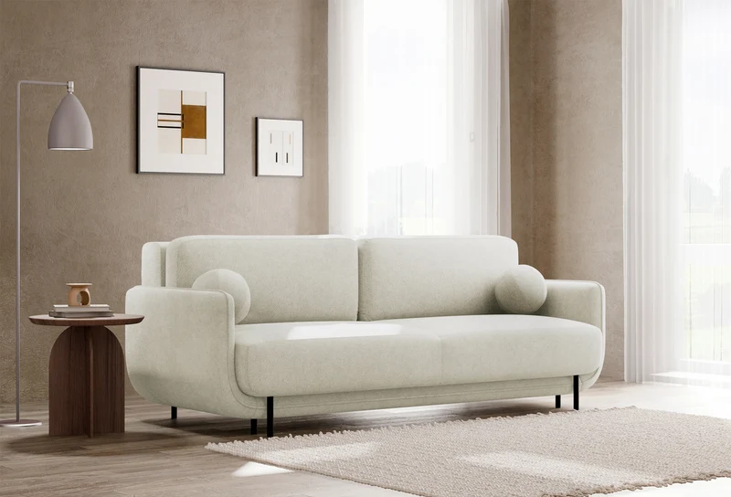 Dreisitziges ausklappbares Sofa Ovals in Creme mit Flechtoptik