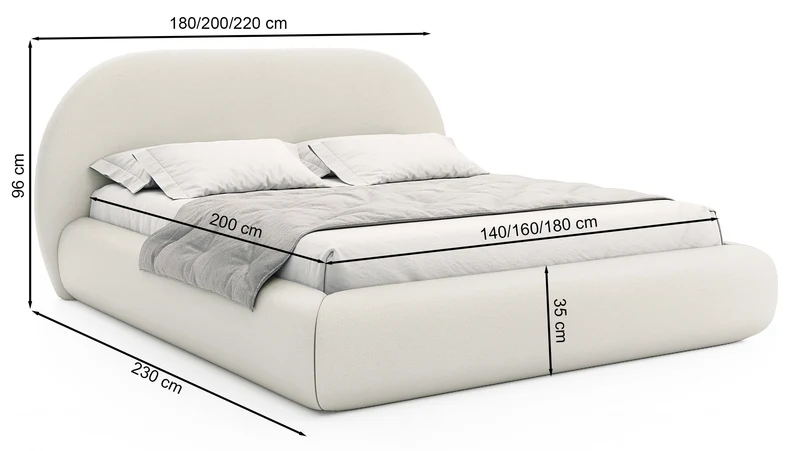 Gepolstertes Bett 160x200 cm Buvio mit Stauraum, Metallrahmen, grauer Chenille-Stoff