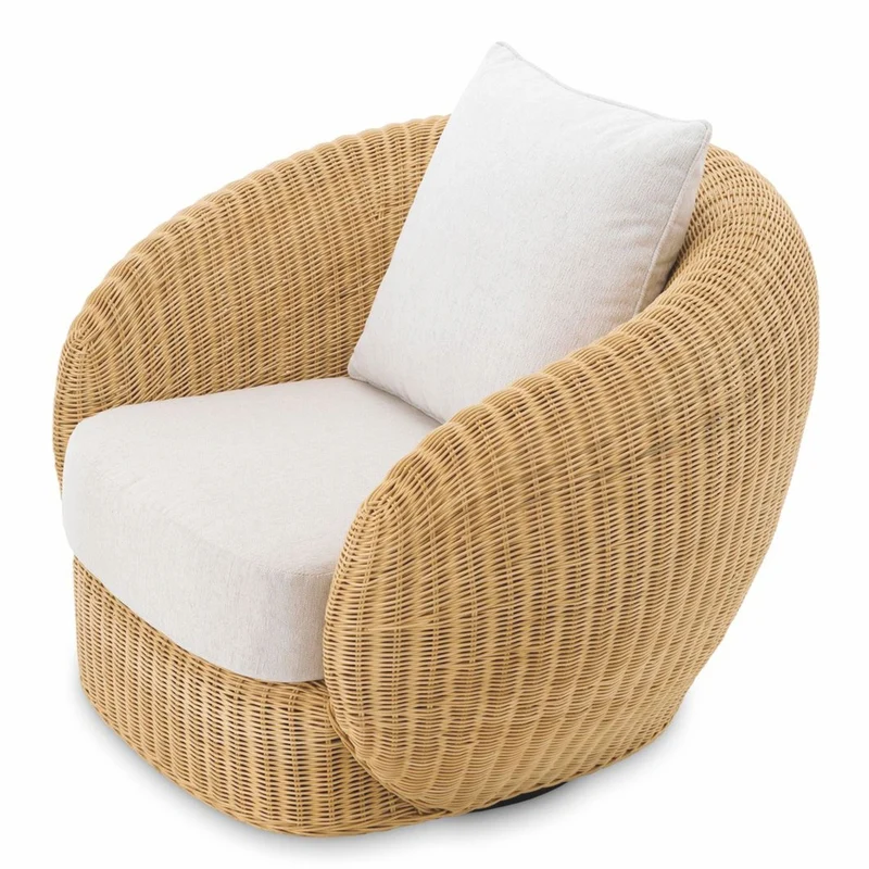 Casa Padrino Luxus Rattan Drehsessel Naturfarben / Creme 100 cm - Wohnzimmer & Hotel Möbel - Rattan Möbel - Luxus Möbel