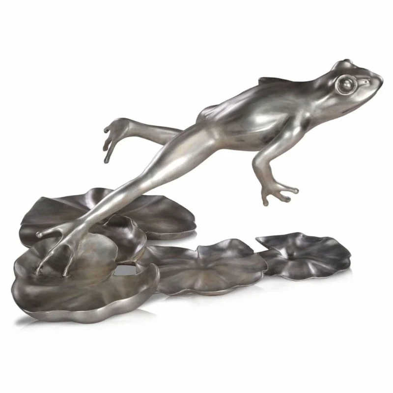 Casa Padrino Luxus Bronze Figur Frosch Silber 39 cm - Deko Bronze Skulptur