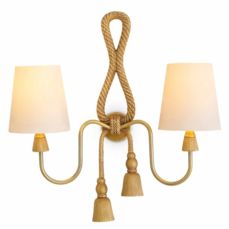 Casa Padrino Luxus Doppel Wandleuchte Vintage Messing / Weiß H. 49,5 cm - Luxus Leuchten