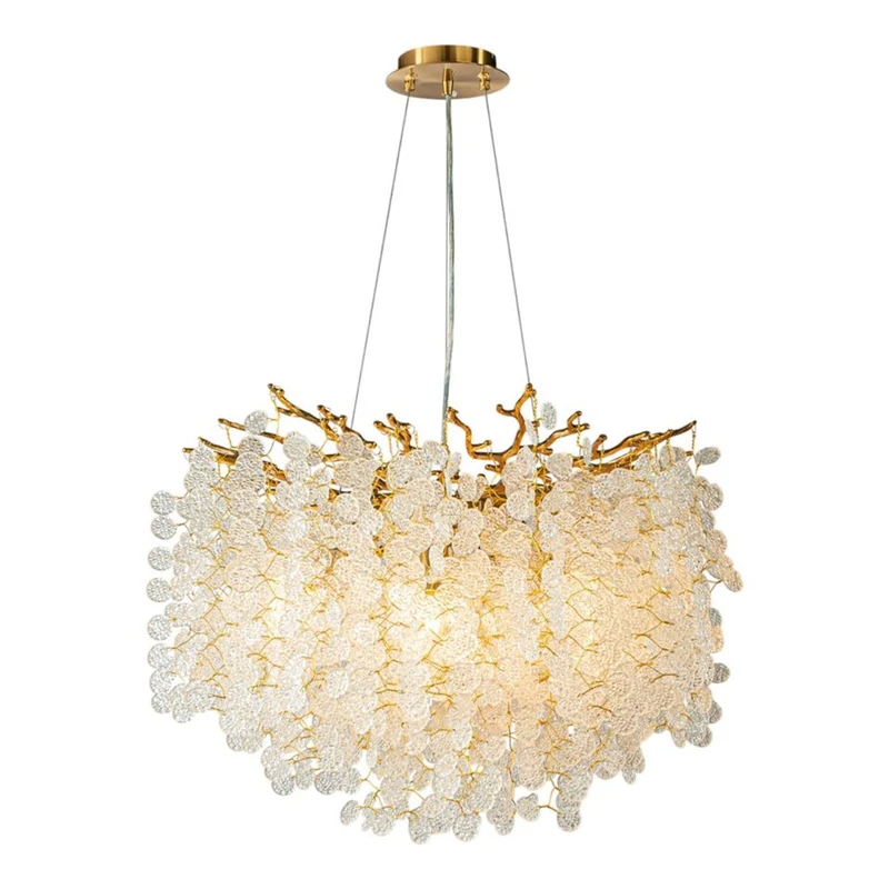 Casa Padrino Luxus Kristall Kronleuchter Gold Ø 60 x H. 30 cm - Runde Hängeleuchte im Ast Design