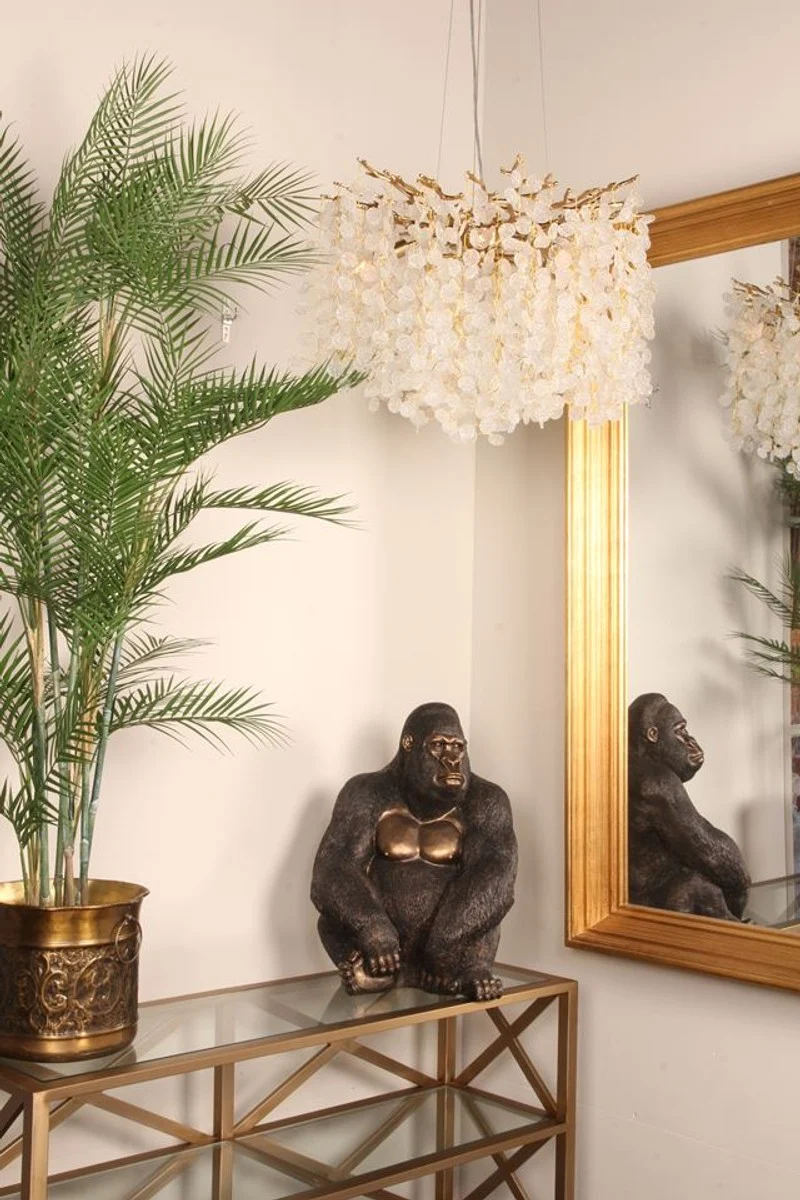 Casa Padrino Luxus Kristall Kronleuchter Gold Ø 60 x H. 30 cm - Runde Hängeleuchte im Ast Design