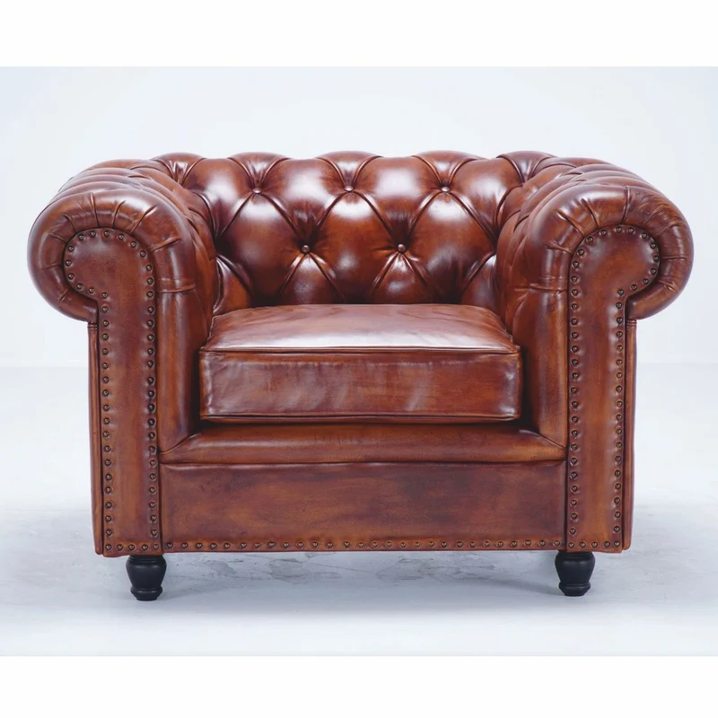 Casa Padrino Luxus Chesterfield Leder Sessel Vintage Braun / Schwarz 130 cm - Echtleder Möbel