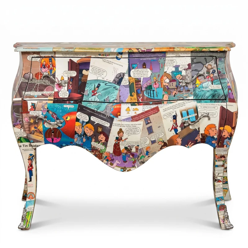 Casa Padrino Barock Kommode im Comic Design mit 2 Schubladen Bunt / Silber 123 cm