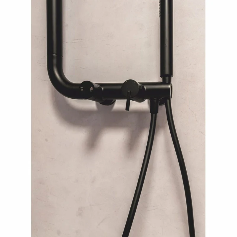 Casa Padrino Luxus Duschgarnitur mit Überkopfbrause und Handbrause Schwarz H. 122,7 cm
