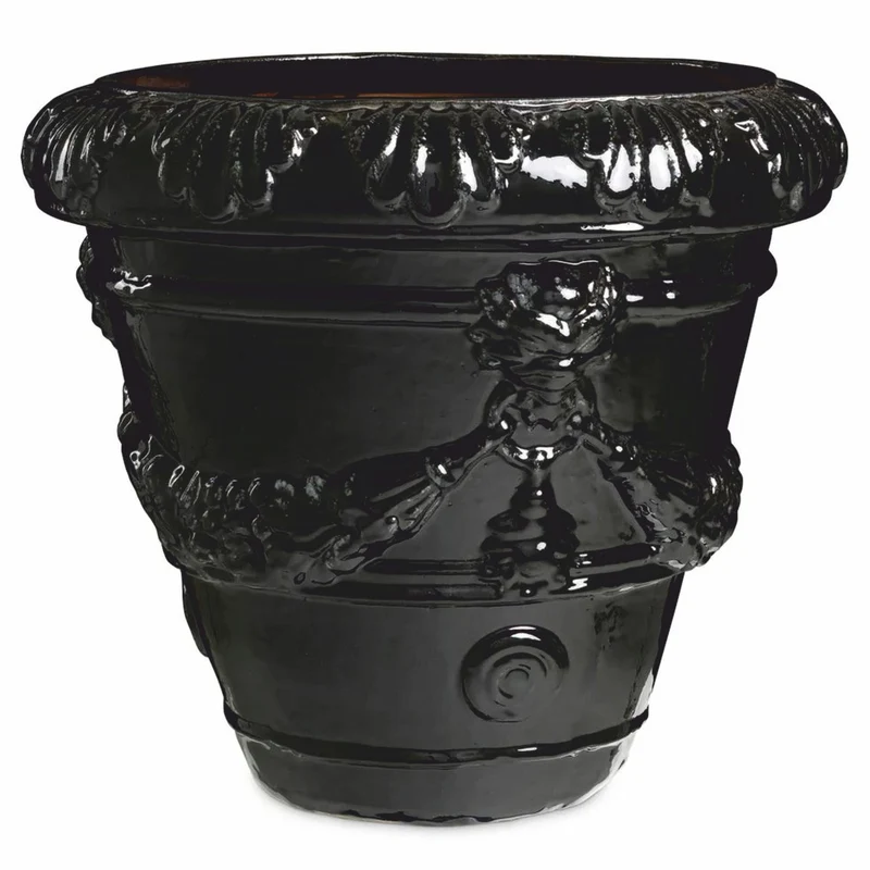 Casa Padrino Luxus Barock Keramik Blumentopf Schwarz Ø 60 x H. 56 cm - Garten Deko