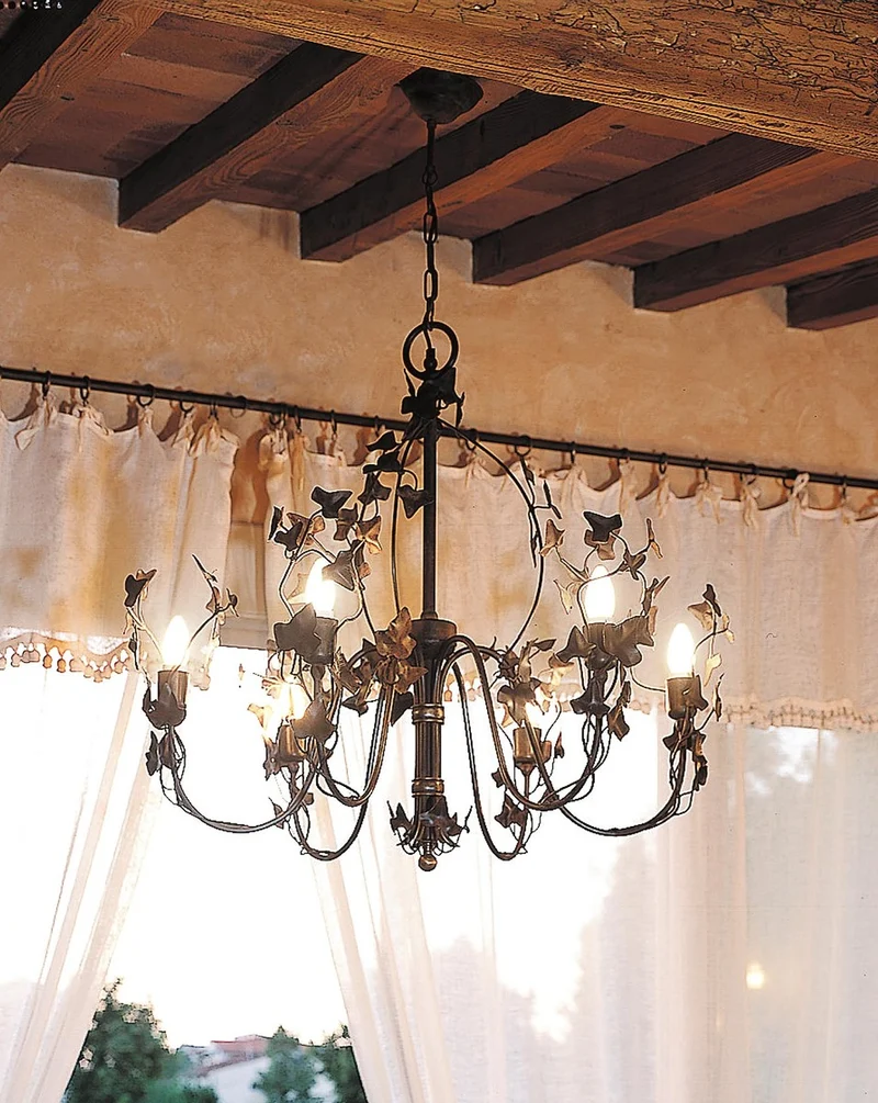 Casa Padrino Luxus Kronleuchter Rostbraun Ø 80 x H. 75 cm - Handgefertigter Kronleuchter aus Schmiedeeisen mit Blattwerk - Luxus Kollektion - Edel & Prunkvoll