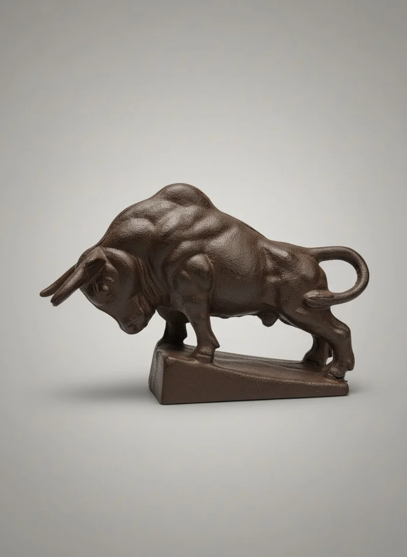 Casa Padrino Deko Figur Stier Gusseisen Rostbraun H. 20 cm - Angreifender Bulle auf Sockel