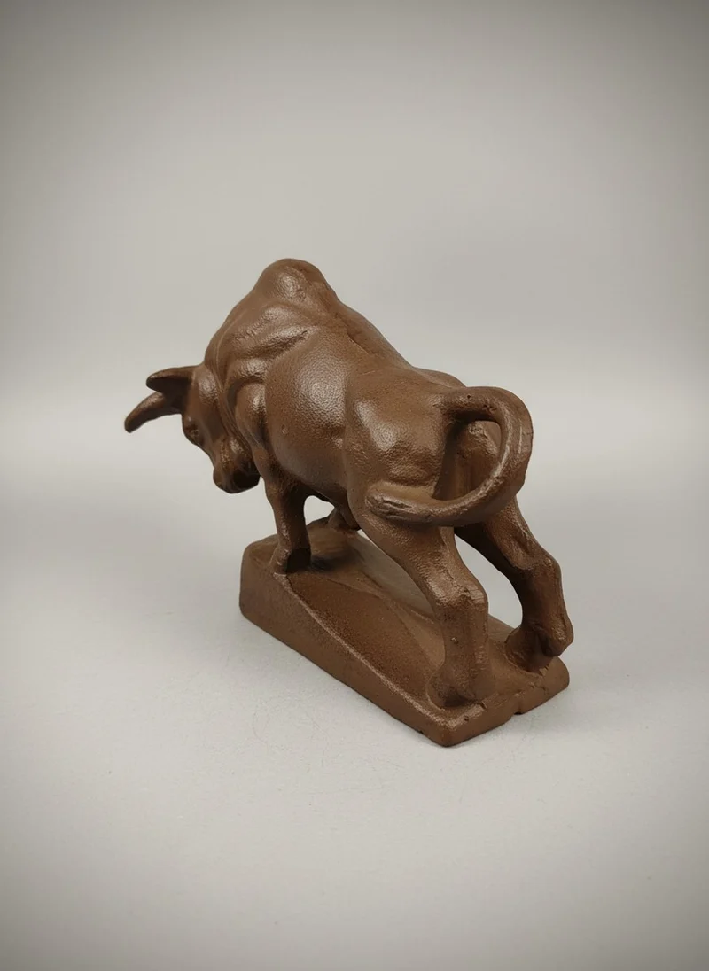 Casa Padrino Deko Figur Stier Gusseisen Rostbraun H. 20 cm - Angreifender Bulle auf Sockel