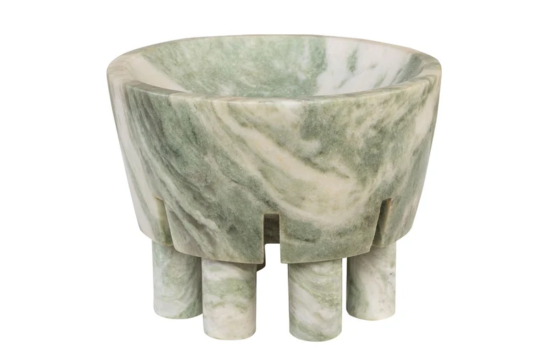 Casa Padrino Luxus Marmor Schale Grün 20 x 20 x H. 15,5 cm - Schale auf säulenförmigem Fuß aus hochwertigem Indian Green Onyx - Luxus Deko Accessoires