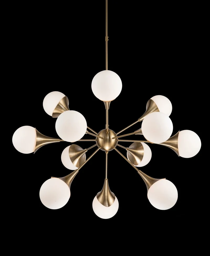 Casa Padrino Luxus Hängeleuchte Messingfarben / Weiß Ø 102 x H. 64 cm - Sputnik Pendelleuchte mit 12 Glaskugeln