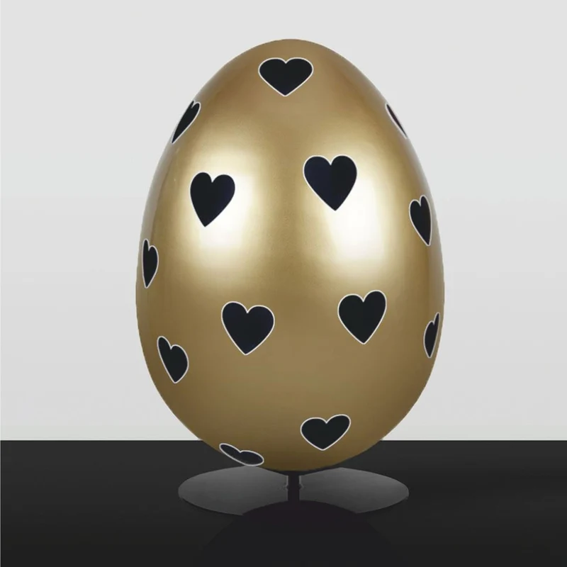 Casa Padrino XXL Deko Osterei mit Ständer Gold / Schwarz H. 75 cm - Oster Dekoaration