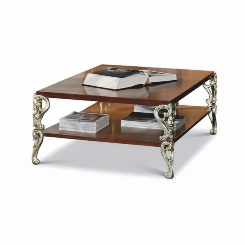 Casa Padrino Luxus Barock Couchtisch Braun / Silber 123 cm - Made in Italy