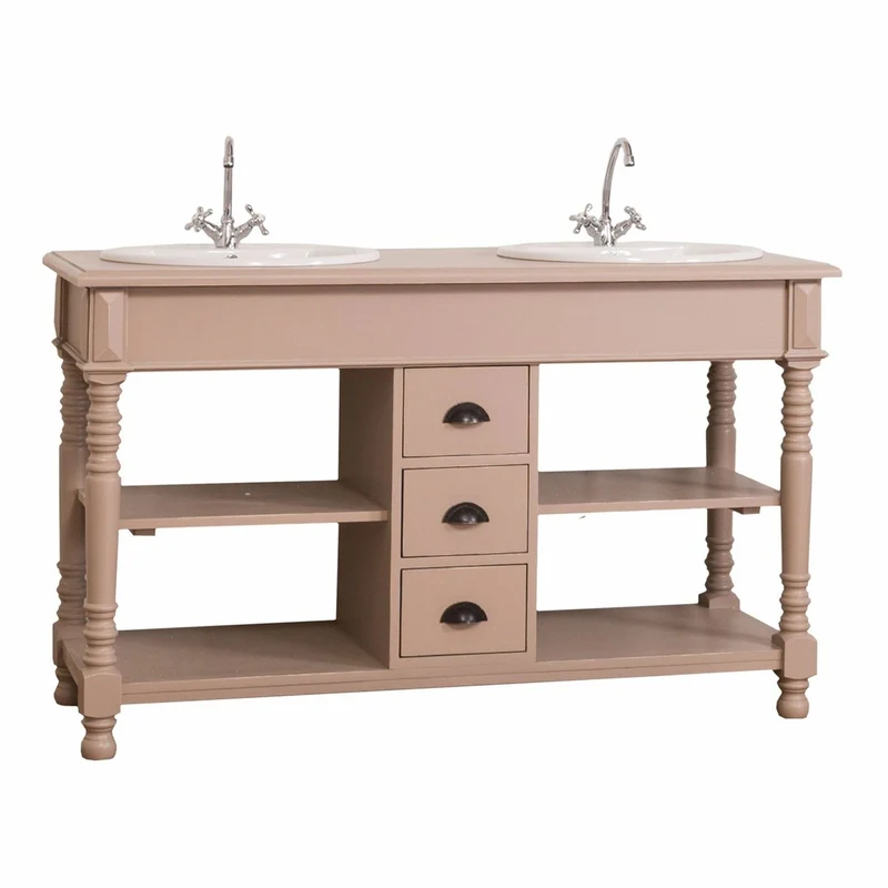 Casa Padrino Landhausstil Doppel Waschtisch mit 2 Waschbecken Hellbraun 150 cm