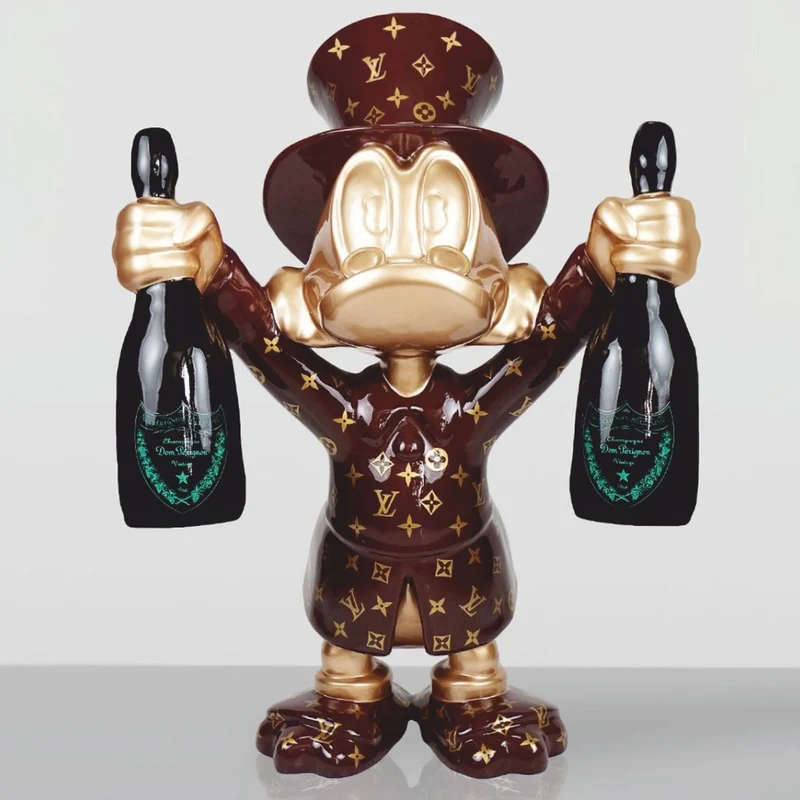 Casa Padrino XXL Deko Skulptur Ente Braun / Gold / Schwarz H. 120 cm - Große Deko Figur